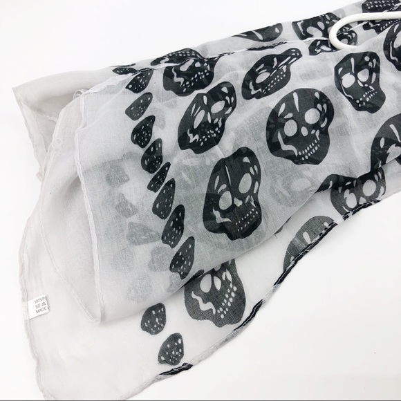 White and Black Sheer Skull Scarf XL 40x68" Wrap - Picture 4 of 8